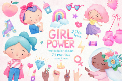 Girl Power Watercolor Clipart, Strong Women PNG Graphics