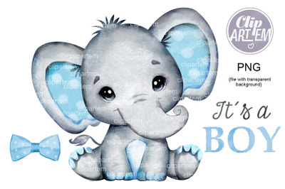 Blue Boy Elephant Watercolor PNG images, blue ears cute baby elephant