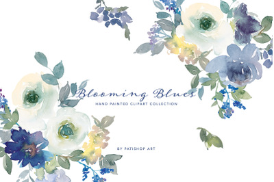 Watercolor Violet Blue Floral Clipart Arrangements
