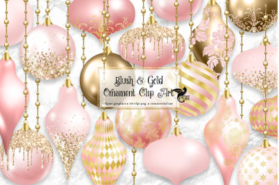 Blush and Gold Christmas Ornaments Clipart