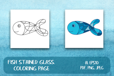 Fish Stained Glass. Coloring Page.