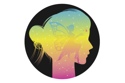 girl head with fairy silhouette