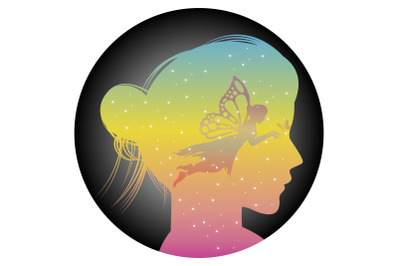 girl head with fairy silhouette