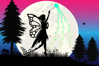 fairy and moon silhouette