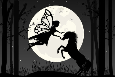 fairy and horse silhouette