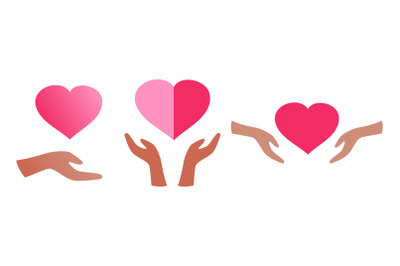 Hands hold the pink heart symbol icon graphic design, logo sign isolat