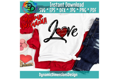 Love&2C; Leopard Print Heart SVG&2C; Valentine&amp;&23;039;s Day Cut File&2C; Cute Girl Lov