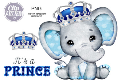 Royal Elephant Silver Blue Crown PNG images sublimation, prince