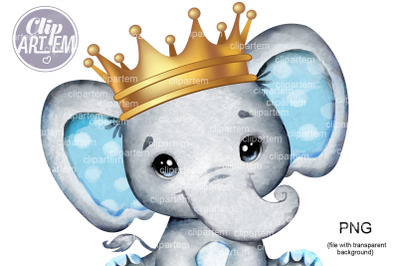 Blue Gold Crown Elephant PNG sublimation boy elephant  images