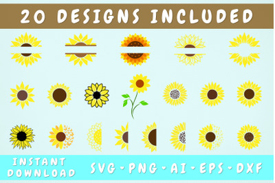 Sunflower SVG Bundle - 20 Designs
