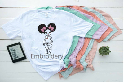 Embroidery Peekaboo Baby girl with puff afro ponytails Afro Hair