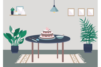 Baking birthday cake flat color vector illustration