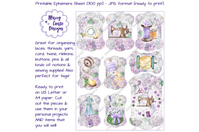 Spool Cards Purple Hydrangeas and Sewing Motifs