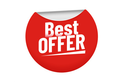 Best offer sticker. Red badge with bent edge and discount prices. Stic