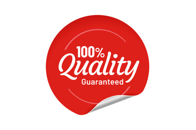 Quality guaranteed red round sticker with bent edge. Adhesive paper ba