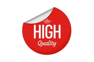 High quality sticker design with star. Red round label with curly edge