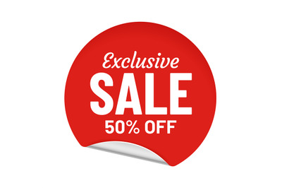 Exclusive sale 50 percent off, round sticker with message. Shopping of