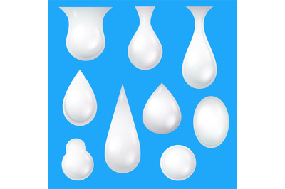 Milk drops. Realistic yogurt, cream or cosmetic white droplets. Skin c