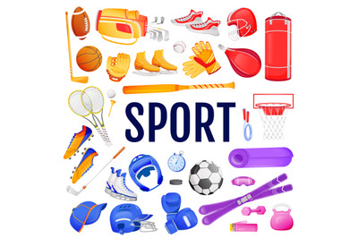 Sport flat color vector objects set