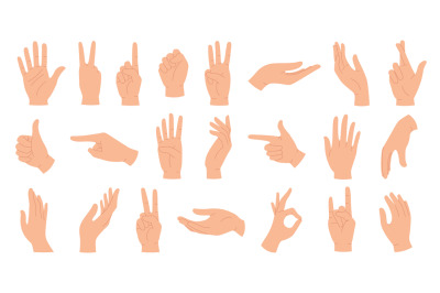 Hands poses. Female hand holding and pointing gestures, fingers crosse