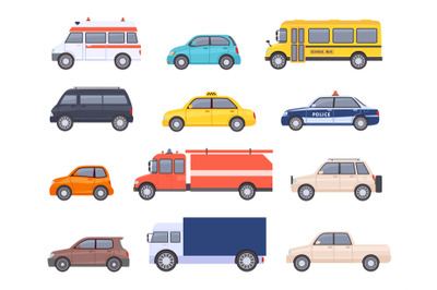 City transport cars. Urban car and vehicles&2C; taxi&2C; school bus&2C; ambulan