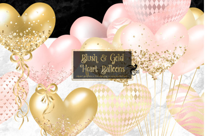 Blush and Gold Heart Balloon Clipart
