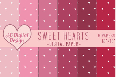 Tiny Love Hearts Valentines Digital Paper, Romantic Pink &amp; Red