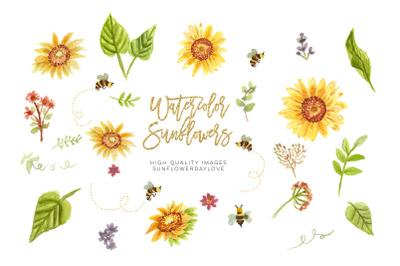 Bee and Sunflower Clipart&2C; Floral Sunflower Wedding Clipart