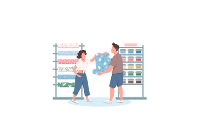Family choosing wallpaper flat color vector faceless characters