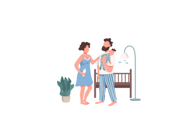 Young family with baby flat color vector faceless characters