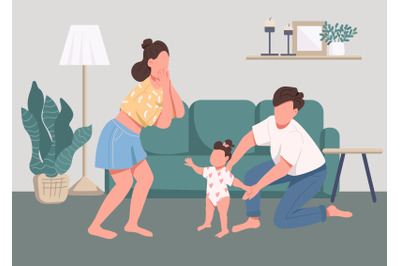 Family happy moments flat color vector illustration