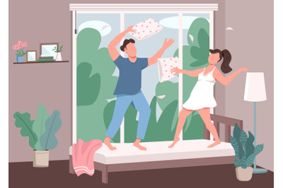 Couple having fun together flat color vector illustration