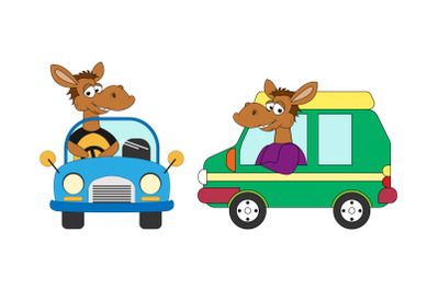 cute horse cartoon ride a car