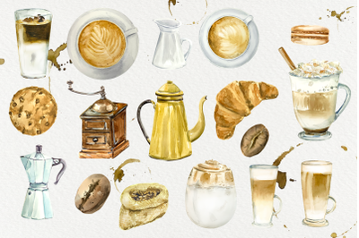Coffee Time - Watercolor Clip Art Set