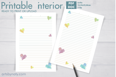 Hearts printable notebook KDP interior.