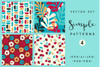 Simple patterns. Vector set of 4 prints