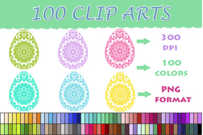 Easter Eggs Mandala clipart,100 colors clipart