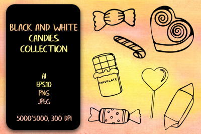 Hand-drawn black and white candy clipart PNG