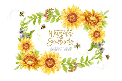 Sunflower honey bees clipart&2C; Bees clipart watercolor&2C; Spring Cute bee