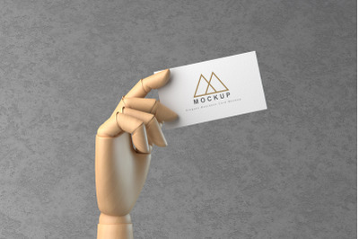 Wooden Hand Holding Business Card Mockup