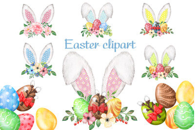Easter bunny ears. Happy easter png. Easter eggs png.