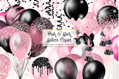 Pink and Black Balloons Clipart