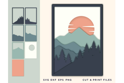 File for Cricut, Layered Mountain svg, Forest, Laser