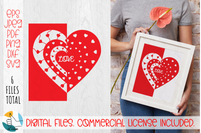 Valentine Heart Papercut Card SVG. Heart template svg, laser cut.
