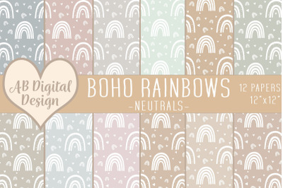Boho Rainbow Digital Paper Seamless, Neutrals Nordic, Baby Nursery