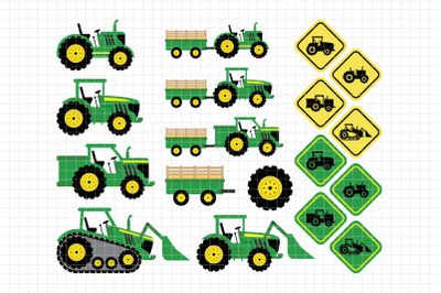 Green Tractors-Digital Clipart (LES.CL19A)