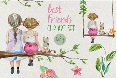 Best Friends - Watercolor Clip Art Set