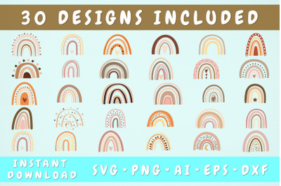 Hand Drawn Boho Rainbow SVG Bundle - 30 Designs