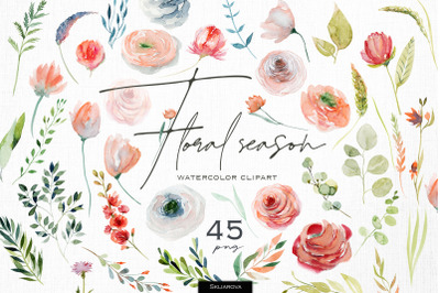 Floral season. Watercolor clipart.