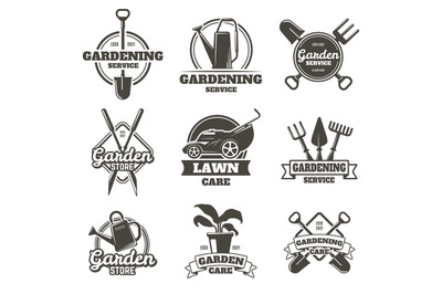 Gardening emblems. Vintage gardening, lawn care, groundwork and landsc